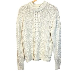 Men's Vintage THANE Fisherman Chunky Preppy Cream Cable‎ Knit Sweater Size Large